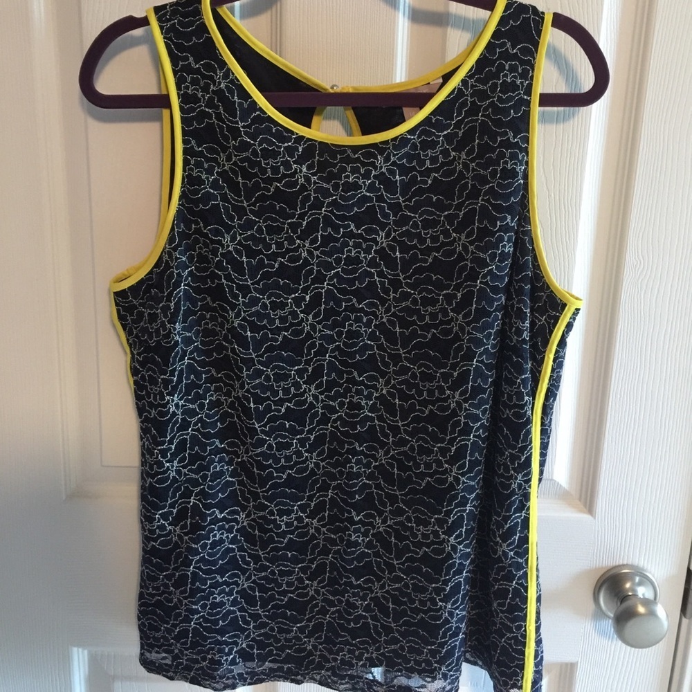 Banana Republic blue yellow lace top size 14 blouse tank sleeveless.